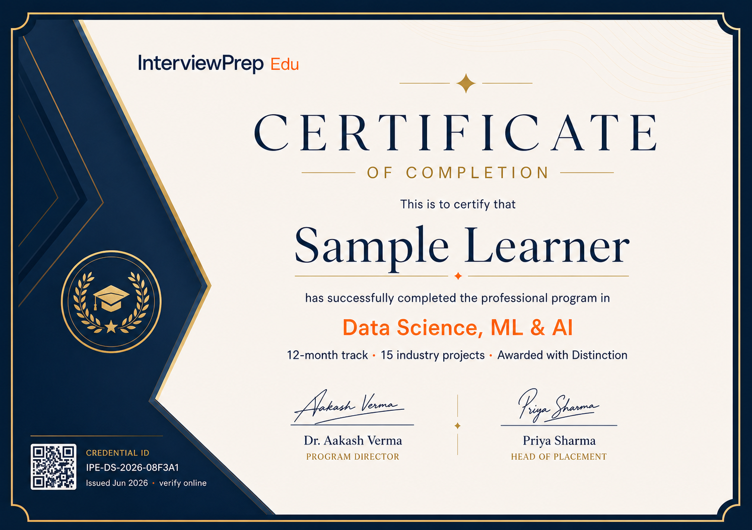 Premium sample Interview Prep program certificate