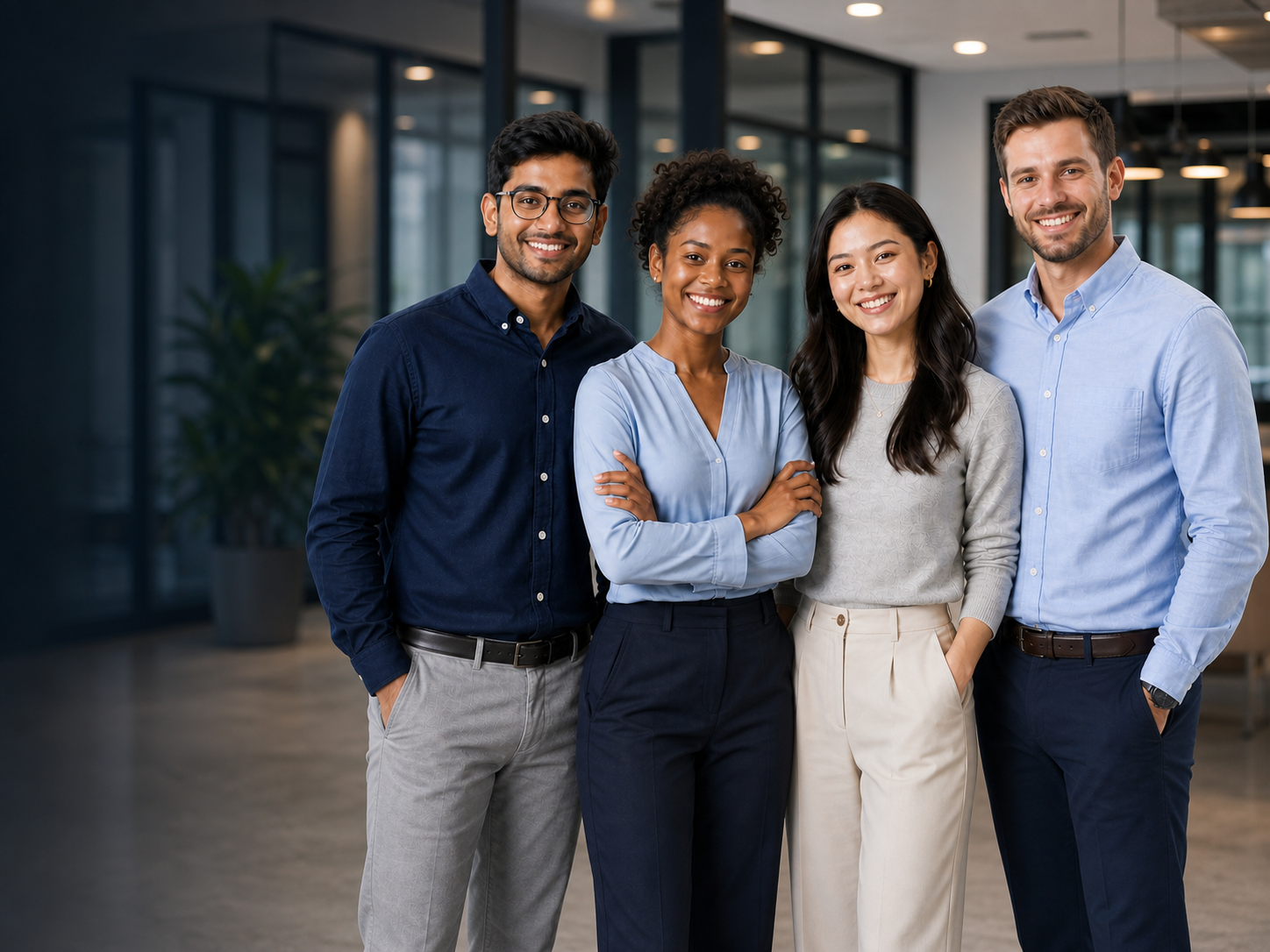 A diverse group of professionals learning together